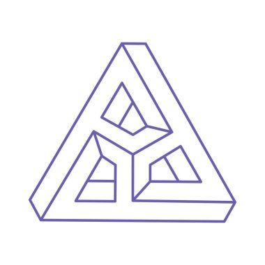 İmkansız şekiller, optik illüzyon logosu, vektör üçgeni. Optik sanat objeleri. Geometrik şekiller.