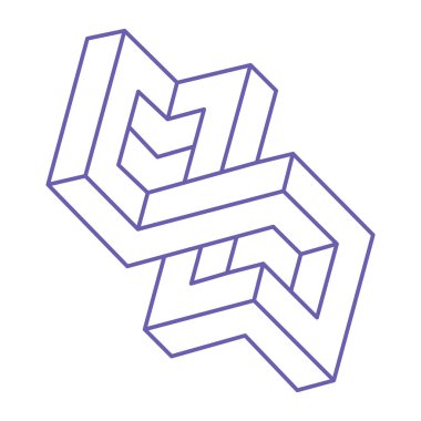 İmkansız şekiller. Kutsal geometri figürü. Optik yanılsama. Soyut sonsuz geometrik nesne. İmkansız sonsuz özet. Optik sanat. Beyaz arka planda imkansız geometri şekli. Escher tarzı.