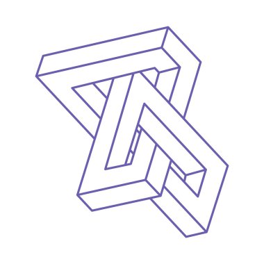 İmkansız şekiller. Kutsal geometri figürü. Optik yanılsama. Soyut sonsuz geometrik nesneler. İmkansız sonsuz özet. Logo. Beyaz arka planda imkansız geometri nesnesi. Optik sanat.