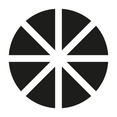 Turta şeması. Bölünmüş çizelge. Sektörler çemberi sekiz eşit parçaya böler. Siyah düz grafikler. Pizza çizelgesi. Bölümler bilgisel. 8 parçalı diyagram çarkı.