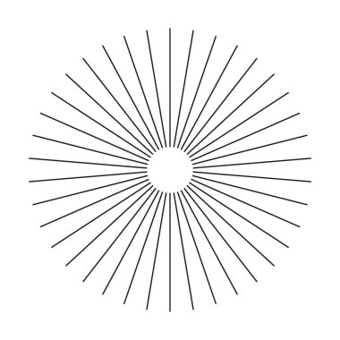 Güneş patlaması. Güneş ışınları. Radyal çizgiler. Işın ışını. Radyal daire radyasyon hatları, patlama. Dolaşım çizgileri. Radyasyon saçan şeritli konuşmalar. Soyut illüzyon kalıbı. Özet ince grafik.