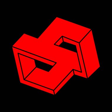 Optik yanılsama. İmkansız şekiller. Kutsal geometri figürü. Soyut sonsuz geometrik nesne. İmkansız sonsuz özet. Optik sanat. Siyah arka planda imkansız geometri şekli. Logo.