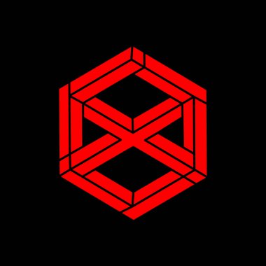 Logo. İmkânsız optik illüzyon şekilleri. Optik sanat objeleri. İmkansız rakamlar. Escher tarzı. Geometri.