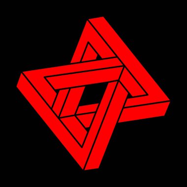 İmkansız bir şekil. Logo. Kutsal geometri figürü. Optik yanılsama. Soyut sonsuz geometrik nesne. İmkansız sonsuz özet. Optik sanat. Siyah bir arkaplanda imkansız geometri şekli.