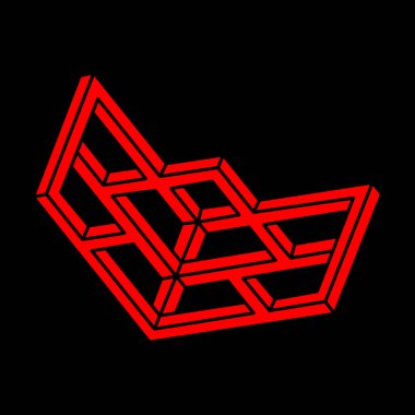 Optik yanılsama. Logo. İmkansız vektörü şekillendirir. Optik sanat objesi. Geometrik şekiller. Escher paradoksu.