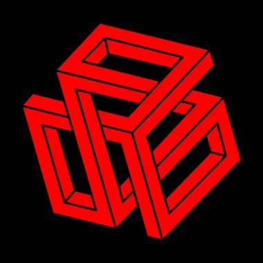 İmkansız şekiller. Kutsal geometri figürleri. Optik yanılsama. Soyut sonsuz geometrik nesne. Logo. İmkansız sonsuz özet. Optik sanat. Siyah bir arkaplanda imkansız geometri şekli.