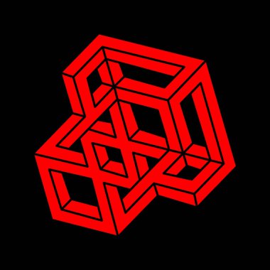 İmkânsız optik illüzyon şekilleri. Logo. Optik sanat objesi. İmkansız rakamlar. Gerçekdışı geometrik nesne.
