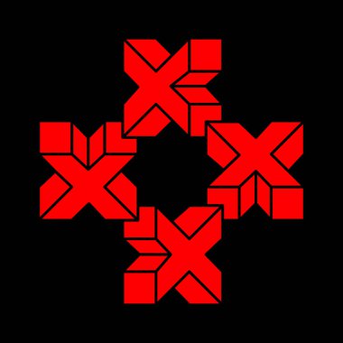 İmkansız şekiller. Kutsal geometri figürü. Optik yanılsama. Soyut sonsuz geometrik nesne. İmkansız sonsuz özet. Optik sanat. Siyah arka planda imkansız geometri şekli. Modern logo.