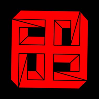 Optik illüzyon modern logo. İmkansız şekiller. Kutsal geometri figürü. Soyut sonsuz geometrik nesneler. İmkansız sonsuz özet. Optik sanat. Siyah bir arkaplanda imkansız geometri şekli.