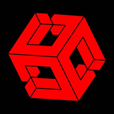 Optik illüzyon modern logo. İmkansız vektörü şekillendirir. Optik sanat objeleri. Geometrik şekiller. Escher paradoksu. 