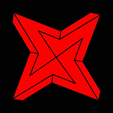 Optik illüzyon modern logo. İmkansız şekiller. Kutsal geometri figürü. Soyut sonsuz geometrik nesneler. İmkansız sonsuz özet. Optik sanat. Siyah bir arkaplanda imkansız geometri şekli.