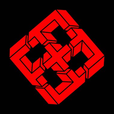 İmkânsız optik illüzyon şekilleri. Modern logo. Optik sanat objesi. İmkansız rakamlar. Çizgi çalışması. Gerçekdışı geometrik nesneler. 