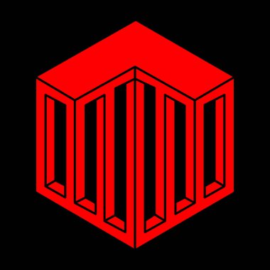 İmkansız şekiller. Optik illüzyon modern logo. Kutsal geometri figürü. Soyut sonsuz geometrik nesne. İmkansız sonsuz özet. Optik sanat. Siyah bir arkaplanda imkansız geometri şekli.