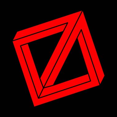 İmkansız şekiller. Kutsal geometri figürleri. Optik yanılsama. Soyut sonsuz geometrik nesne. İmkansız sonsuz özet. Modern logo. Optik sanat. Siyah bir arkaplanda imkansız geometri şekli.