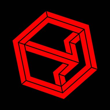 İmkansız şekiller, optik yanılsama, vektör. Optik sanat objeleri. Modern Logo. Geometrik şekiller. 