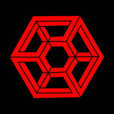 Optik illüzyon modern logo. İmkansız şekil vektörü. Optik sanat objesi. Geometrik şekil. 