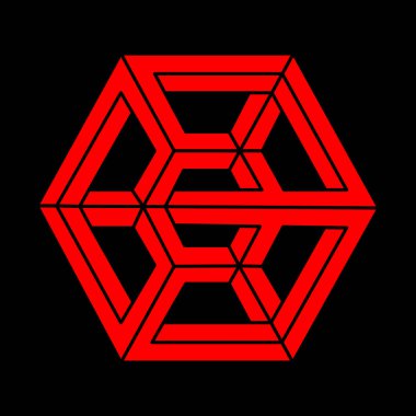 İllüzyon şekilleri. Üç boyutlu geometri. Optik illüzyon figürleri. Kutsal geometri. Modern logo. 