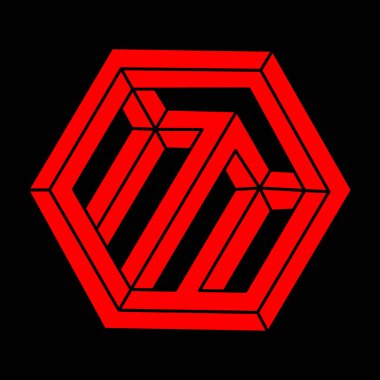 İllüzyon şekilleri. Üç boyutlu geometri objeleri. Modern logo. Optik illüzyon figürü. Kutsal geometri. Optik sanat. 