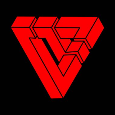 Optik yanılsama. İmkansız şekiller. Kutsal geometri figürleri. Soyut sonsuz geometrik nesne. Modern logo. İmkansız sonsuz özet. Optik sanat. Siyah bir arkaplanda imkansız geometri şekli.