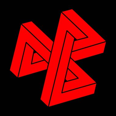 Escher paradoksu geometrisi. Optik yanılsama objeleri. Kutsal geometrik figürler. Optik sanat. İmkansız şekiller. Modern Logo. 