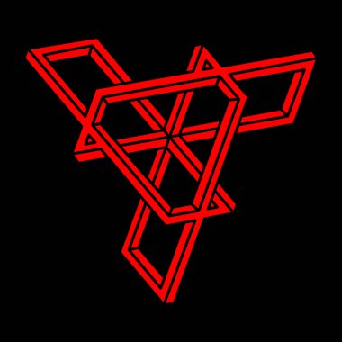 İmkânsız optik illüzyon şekilleri. Optik sanat objeleri. İmkansız bir rakam. Geometri. Modern logo. 
