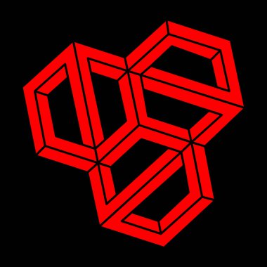 İmkansız nesneler. Optik illüzyon şekilleri. 3 boyutlu illüstrasyon. Geometrik şekiller. Modern logo. 