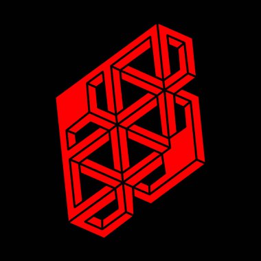 İmkansız şekil, optik illüzyon, vektör. Optik sanat objesi. Geometrik şekil. Modern logo.