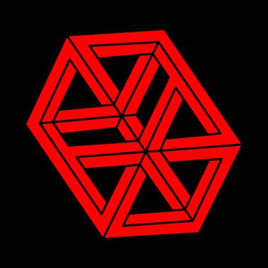 İmkânsız optik illüzyon şekilleri. Modern logo. Optik sanat objeleri. İmkansız bir rakam. Çizgi çalışması. Gerçekdışı geometrik nesne. 