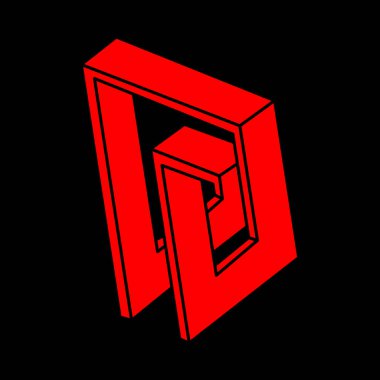 İmkansız şekiller. Optik yanılsama. Kutsal geometri figürleri. Soyut sonsuz geometrik nesneler. İmkansız sonsuz özet. Optik sanat. Siyah arka planda imkansız geometri şekli. Modern logo.