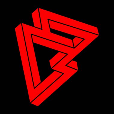 İmkansız şekiller. Kutsal geometri figürü. Optik yanılsama. Soyut sonsuz geometrik nesneler. İmkansız sonsuz özet. Modern logo. Siyah arka planda imkansız geometri nesnesi. Optik sanat.