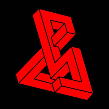 İmkansız şekiller. Modern logo. Kutsal geometri figürleri. Optik yanılsama. Soyut sonsuz geometrik nesneler. İmkansız sonsuz özet. Optik sanat. Siyah bir arkaplanda imkansız geometri şekli.