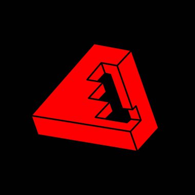 İmkansız bir şekil. Kutsal geometri figürü. Optik yanılsama. Soyut sonsuz geometrik nesneler. İmkansız sonsuz özet. Çizgi çalışması. Optik sanat. Siyah bir arkaplanda imkansız geometri şekli.