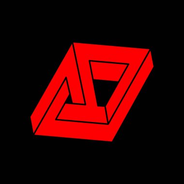 İmkansız bir şekil. Logo. Kutsal geometri figürü. Optik yanılsama. Soyut sonsuz geometrik nesne. İmkansız sonsuz özet. Çizgi çalışması. Optik sanat. Siyah bir arkaplanda imkansız geometri şekli.