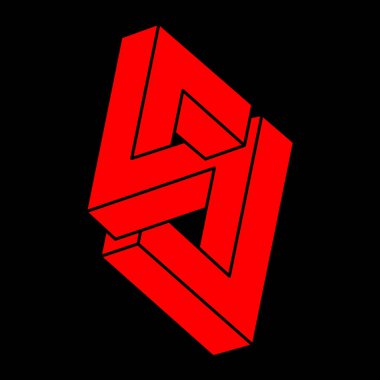 İmkansız nesneler. Optik illüzyon logosu. 3 boyutlu illüstrasyon. Geometri.