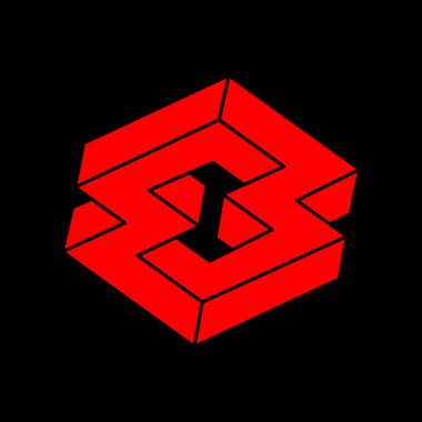 İmkansız bir şekil. Logo. Kutsal geometri figürü. Optik yanılsama. Soyut sonsuz geometrik nesne. İmkansız sonsuz özet. Çizgi çalışması. Optik sanat. Siyah bir arkaplanda imkansız geometri şekli.