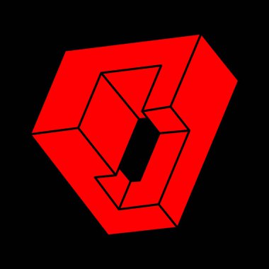 İmkansız şekiller. Optik illüzyon logosu. Kutsal geometri figürleri. Soyut sonsuz geometrik nesne. İmkansız sonsuz özet. Optik sanat. Siyah bir arkaplanda imkansız geometri şekli.