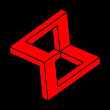 İmkansız şekiller. Kutsal geometri figürleri. Optik yanılsama. Soyut sonsuz geometrik nesneler. İmkansız sonsuz özet. Çizgi çalışması. Optik sanat. Siyah bir arkaplanda imkansız geometri şekli.