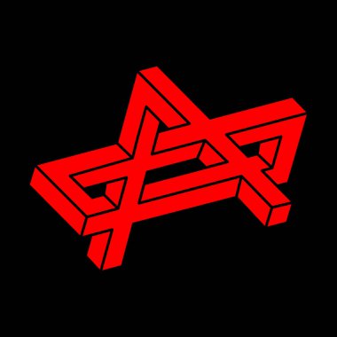 İmkansız şekiller. Kutsal geometri figürleri. Optik yanılsama. Soyut sonsuz geometrik nesneler. İmkansız sonsuz özet. Logo. Siyah arka planda imkansız geometri nesnesi. Optik sanat.