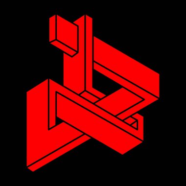 İmkansız şekiller. Kutsal geometri. Optik yanılsama. Soyut sonsuz geometrik nesneler. İmkansız sonsuz ana hat logosu. Siyah arka planda imkansız geometri nesnesi. İşlem sanatı.