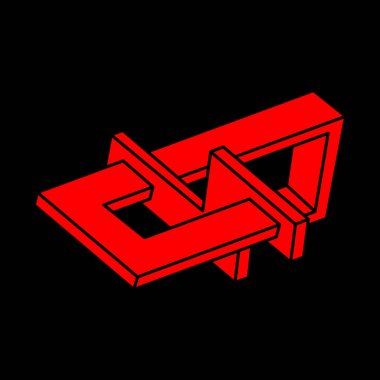 Escher paradoks geometri logosu. Optik yanılsama objeleri. Kutsal geometrik figürler. Optik sanat. İmkansız şekiller. 