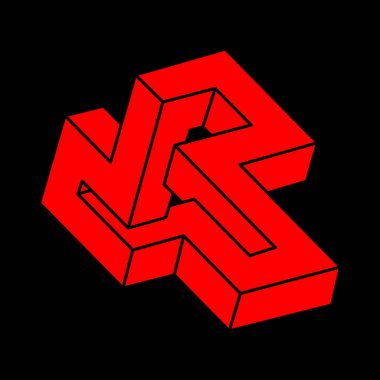 İmkansız şekiller. Optik illüzyon logosu. Kutsal geometri figürleri. Soyut sonsuz geometrik nesneler. İmkansız sonsuz özet. Optik sanat. Siyah bir arkaplanda imkansız geometri şekli.