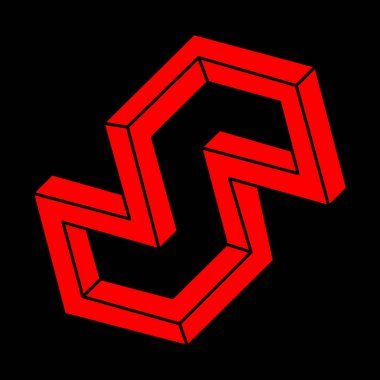 İmkansız şekiller. Kutsal geometri figürü. Optik yanılsama. Soyut sonsuz geometrik nesneler. İmkansız sonsuz özet. Optik sanat. Siyah arka planda imkansız geometri şekli. Escher tarzı.