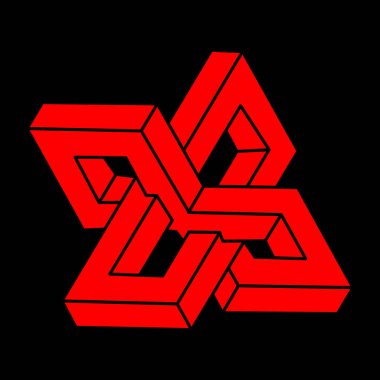 Escher paradoks geometri logosu. Optik yanılsama objeleri. Kutsal geometrik figürler. Operasyon sanatı. İmkansız şekiller. 