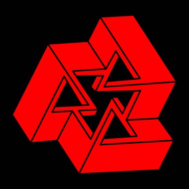 Logo. İmkansız şekiller, optik yanılsama, vektör. Optik sanat objeleri. Geometrik şekiller. Satır sanatı.