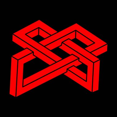 İmkansız bir şekil. Logo. Kutsal geometri figürü. Optik yanılsama. Soyut sonsuz geometrik nesne. İmkansız sonsuz özet. Çizgi çalışması. Optik sanat. Siyah bir arkaplanda imkansız geometri şekli.