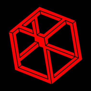 İmkansız şekiller. Optik yanılsama. Kutsal geometri figürleri. Soyut sonsuz geometrik nesneler. İmkansız sonsuz özet. Optik sanat. Siyah arka planda imkansız geometri şekli. Logo.