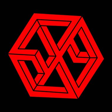 İmkânsız optik illüzyon şekilleri. Logo. Optik sanat objesi. İmkansız rakamlar. Çizgi çalışması. Gerçekdışı geometrik nesneler. 