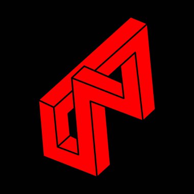 İmkansız şekiller, optik yanılsama, vektör. Optik sanat objesi. Logo. Geometrik şekil. 