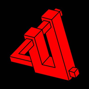 İmkansız şekiller. Optik yanılsama. Kutsal geometri figürü. Soyut sonsuz geometrik nesneler. İmkansız sonsuz özet. Optik sanat. Siyah arka planda imkansız geometri şekli. Logo.