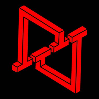 İmkansız şekiller. Kutsal geometri figürleri. Optik yanılsama. Soyut sonsuz geometrik nesneler. İmkansız sonsuz özet. Logo. Siyah arka planda imkansız geometri nesnesi. Optik sanat.